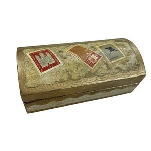 VTG Gold Gilded Wood Italian Stamp Box Handmade Painted Made In Italy Sterner LN